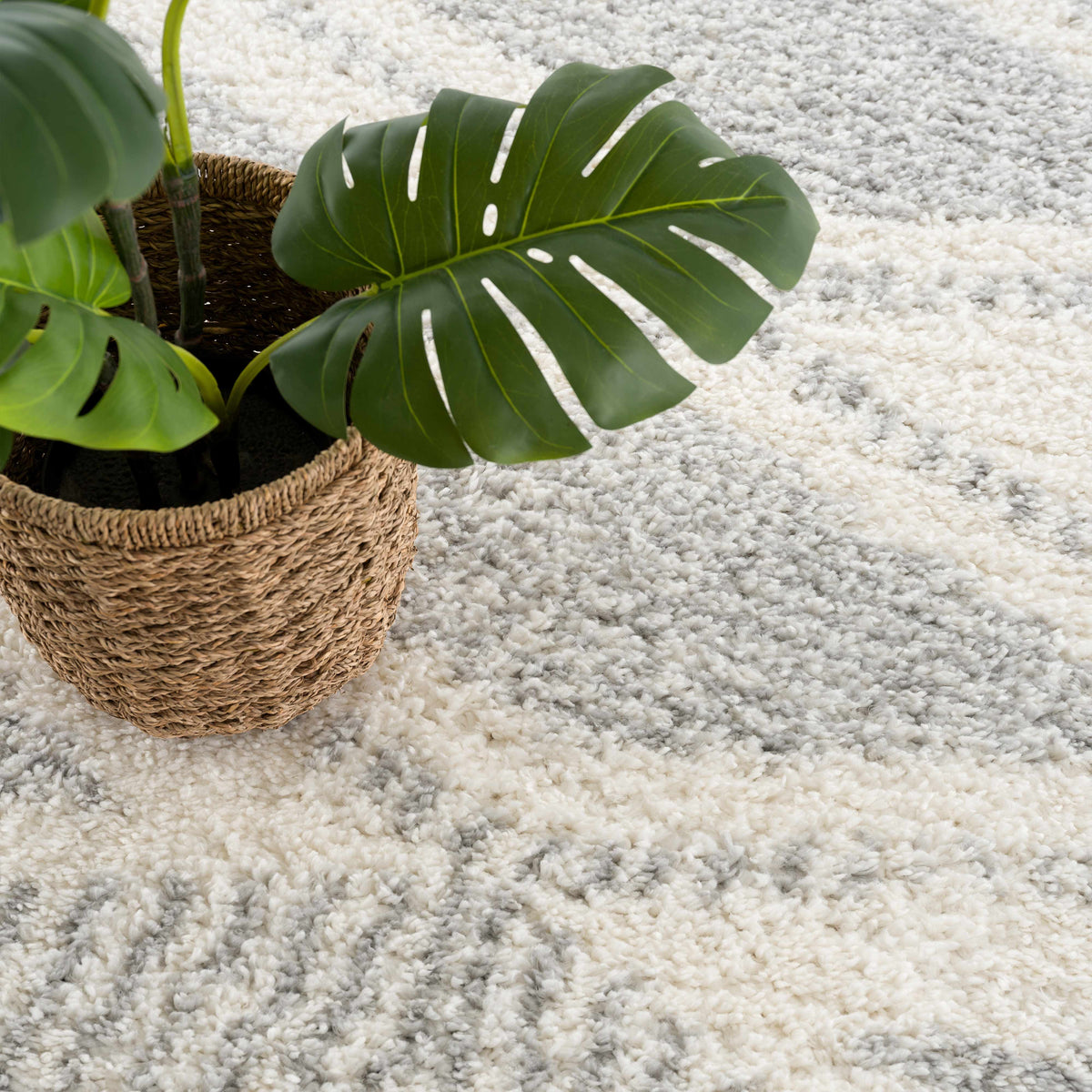 Arden Elara Gray & Cream Shag Rug