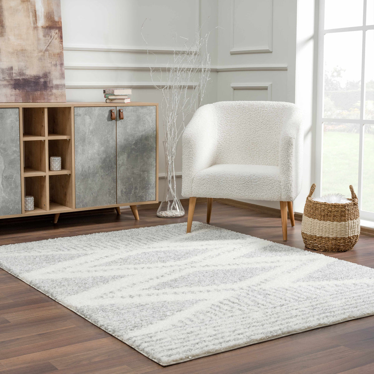 Arden Elara Gray & Cream Shag Rug