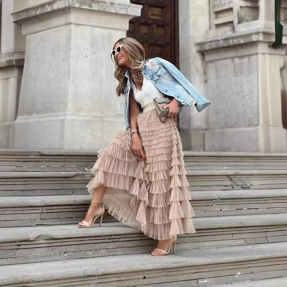 Mesh Fabric Cake Layer Half Skirt