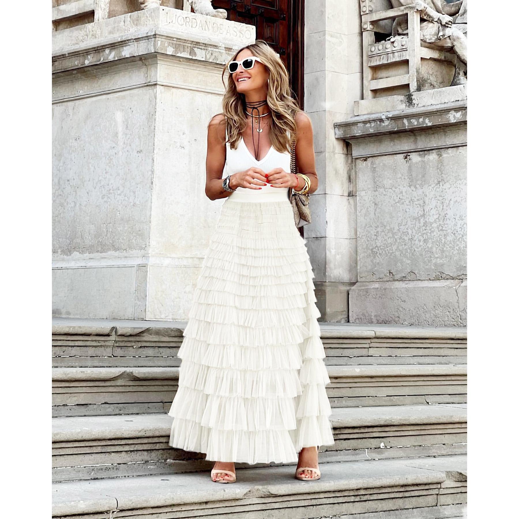Mesh Fabric Cake Layer Half Skirt