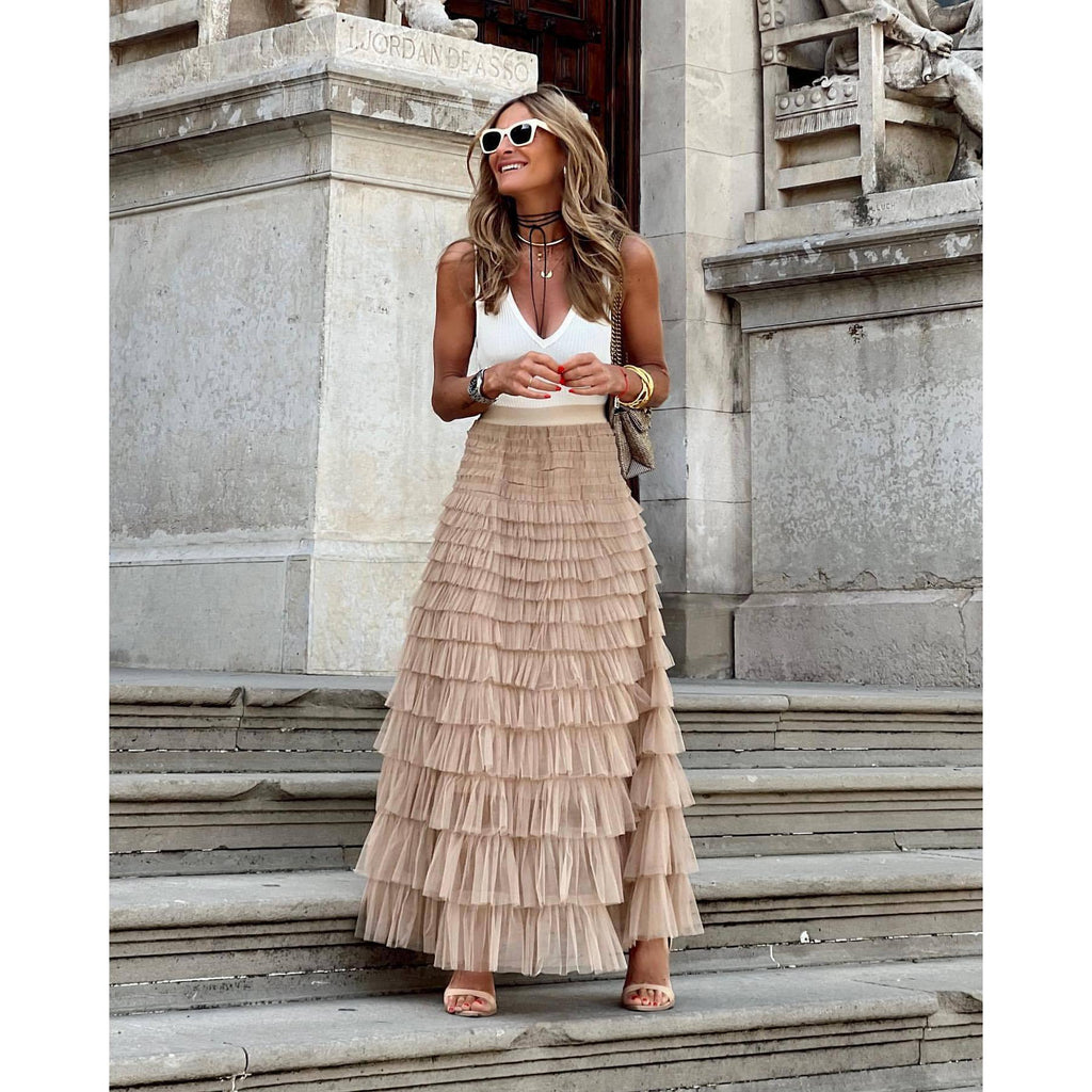 Mesh Fabric Cake Layer Half Skirt