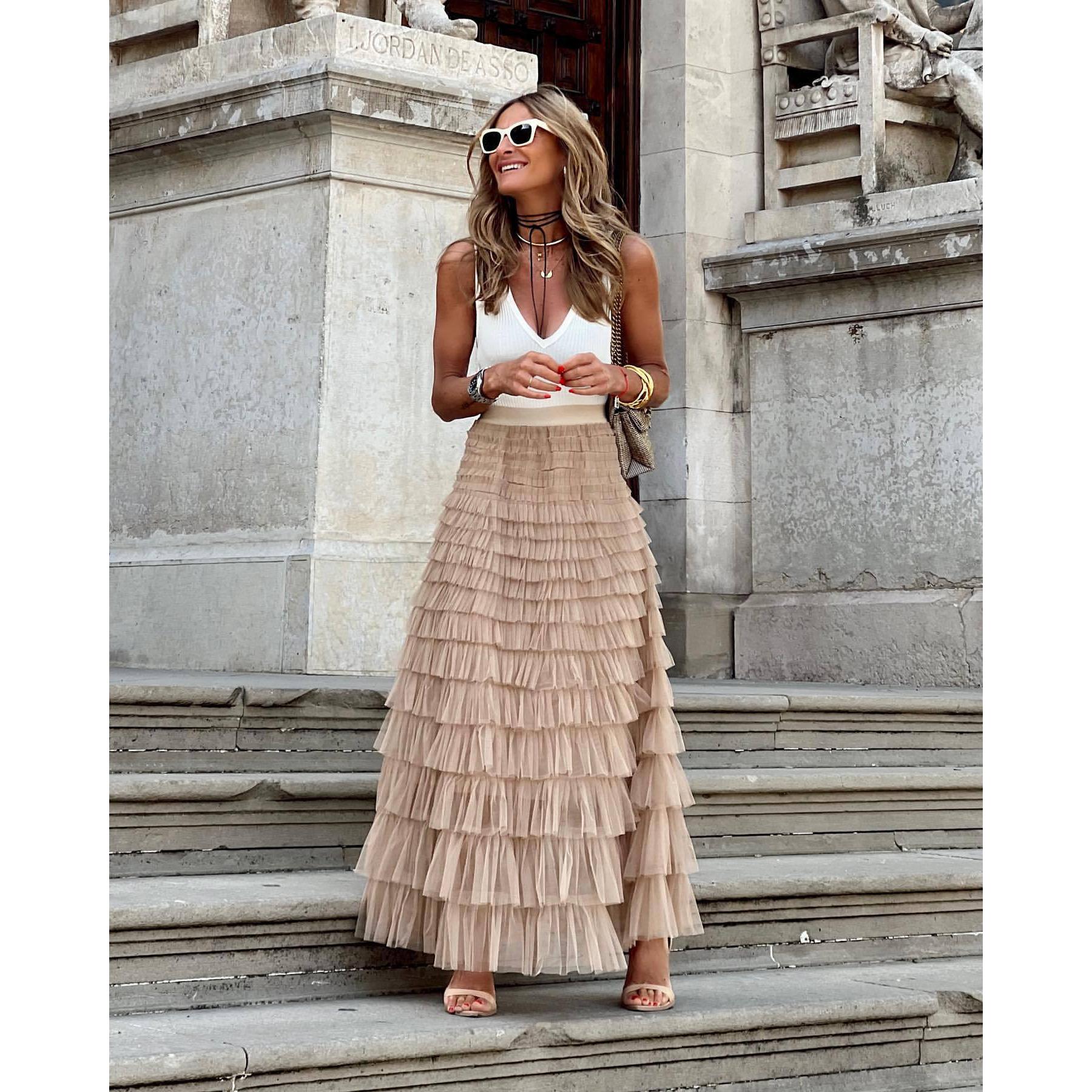 Mesh Fabric Cake Layer Half Skirt