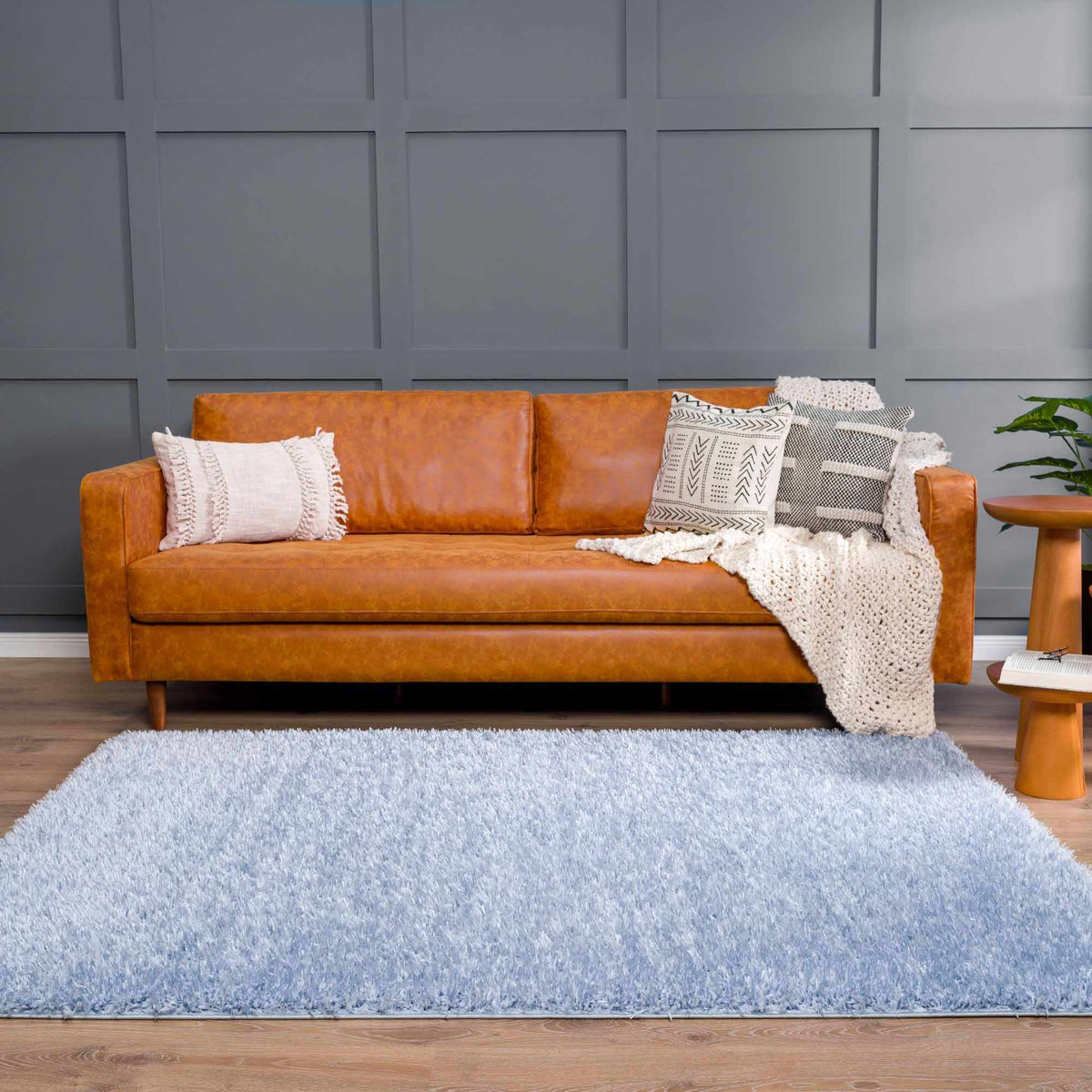 Faina Solid Aqua Shag Washable Area Rug