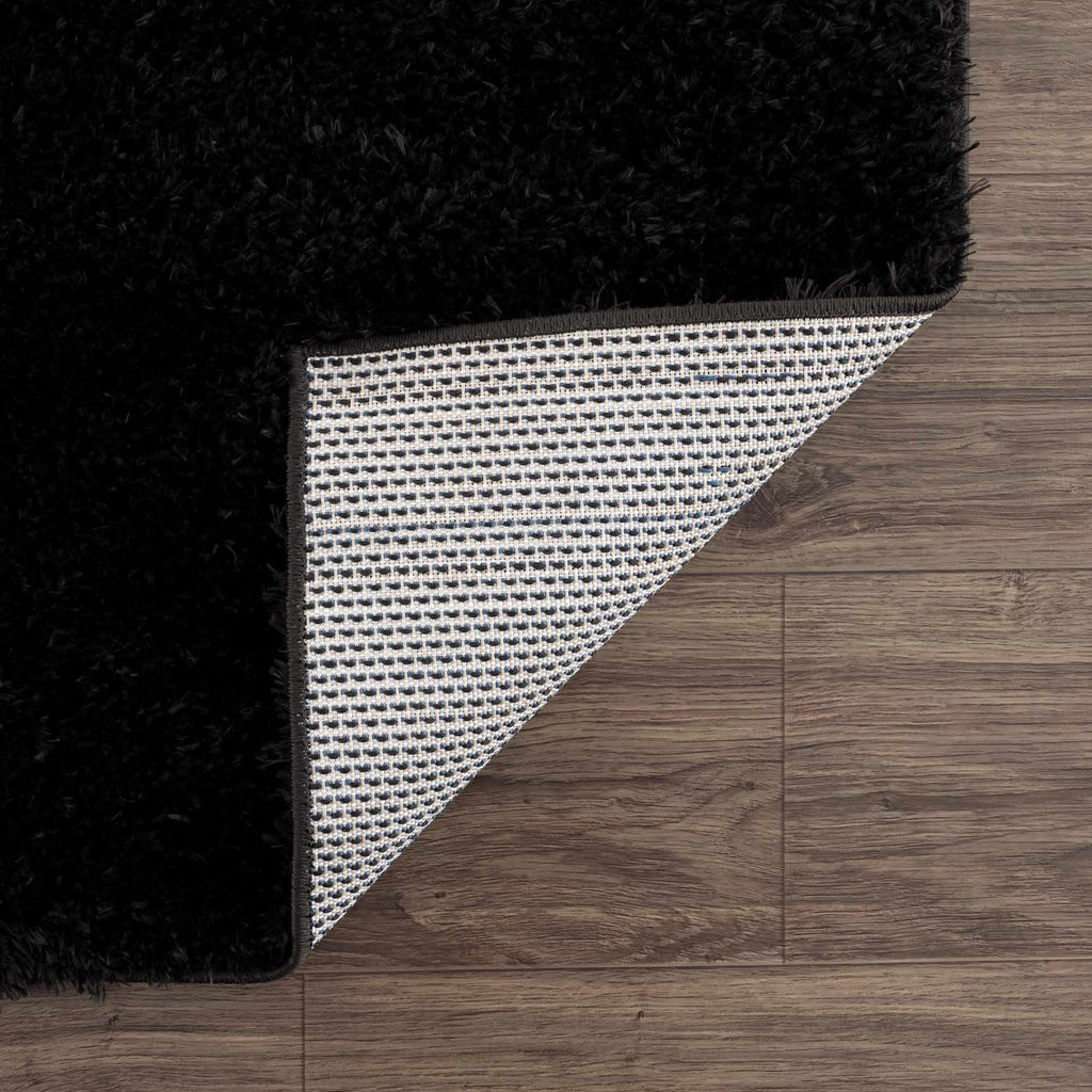 Faina Solid Black Shag Washable Area Rug - Clearance
