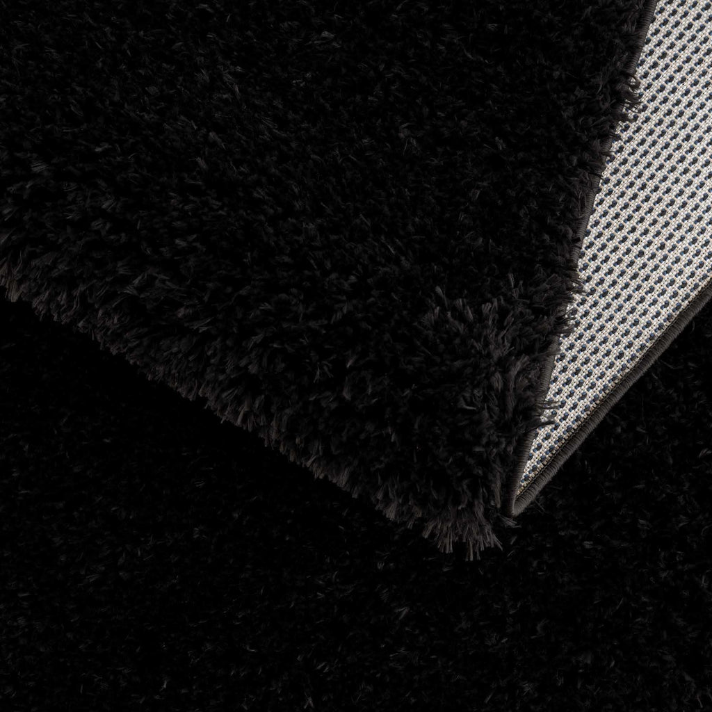 Faina Solid Black Shag Washable Area Rug - Clearance