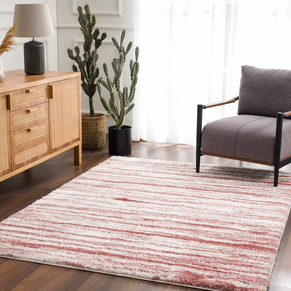 Melia Pink Striped Plush Area Rug - Clearance