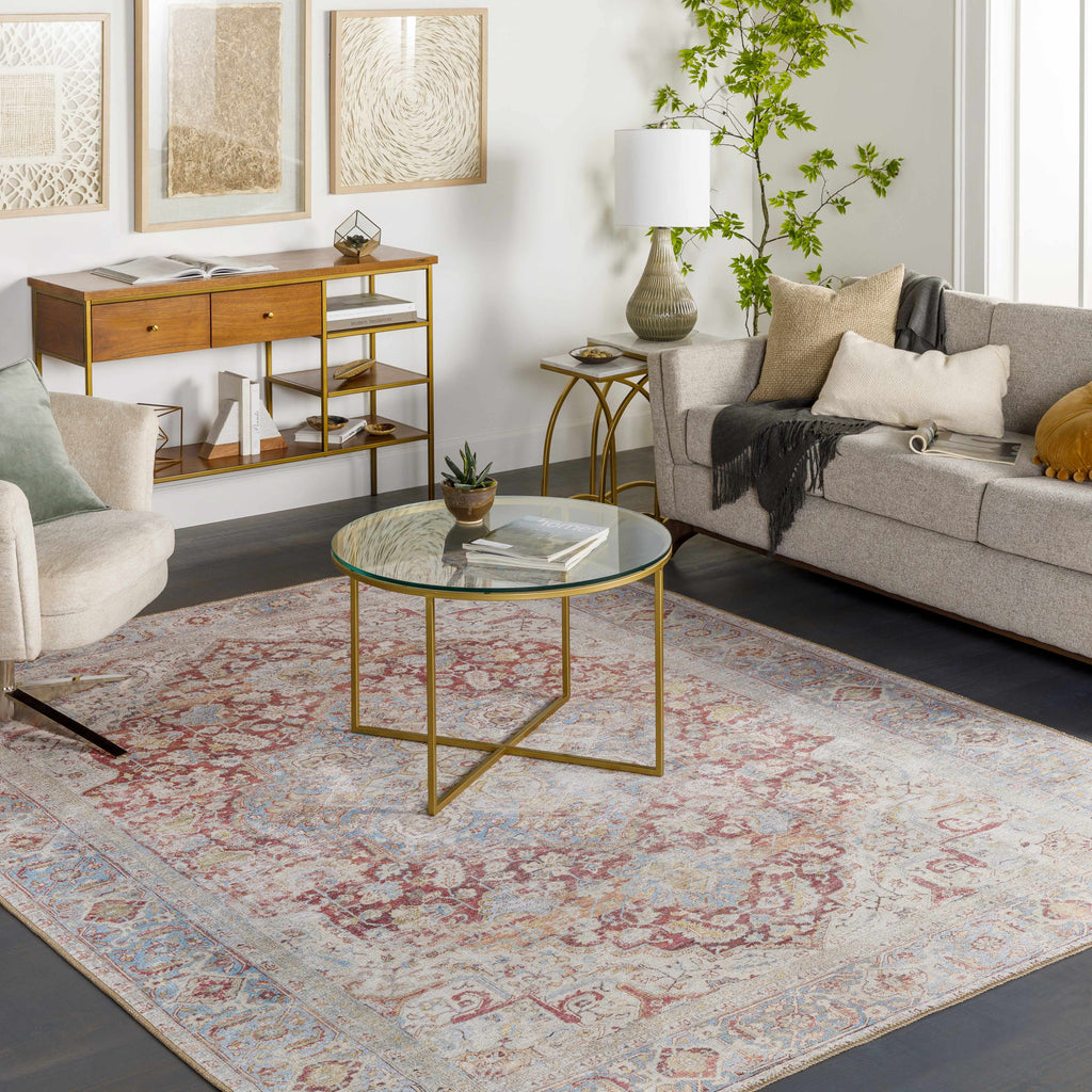 Cream Rust Leeston Washable Rug - Clearance