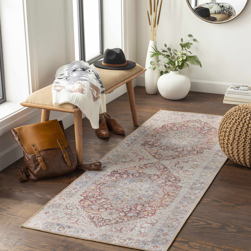 Cream Rust Leeston Washable Rug - Clearance