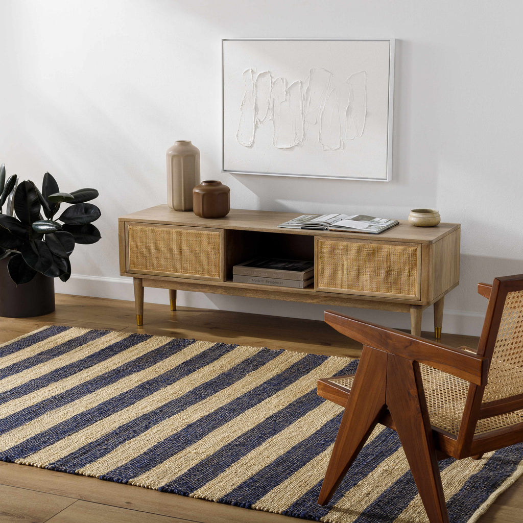 Ilkay Beige & Navy Jute Area Rug - Clearance