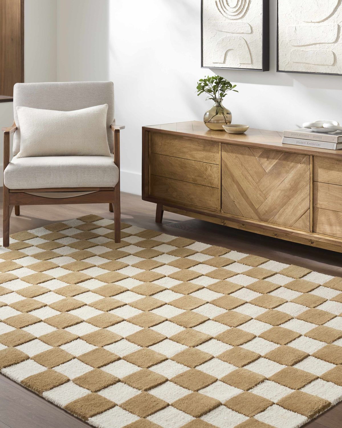 Timin Camel Checkered Area Rug - Clearance