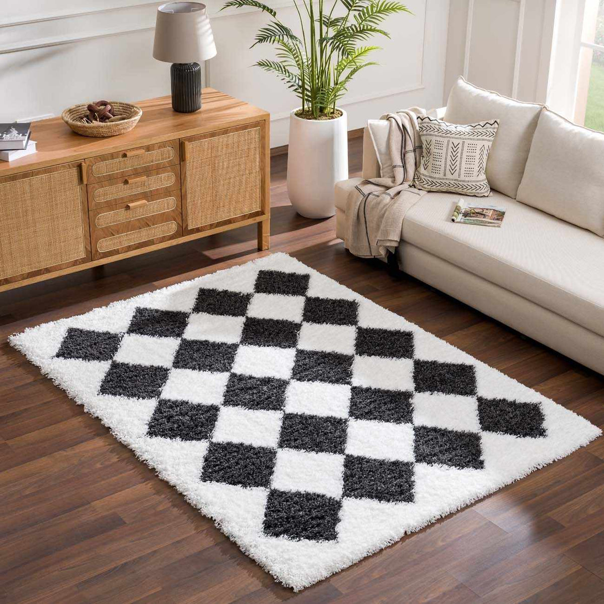 Zahur Black & White Diamond Area Rug - Clearance