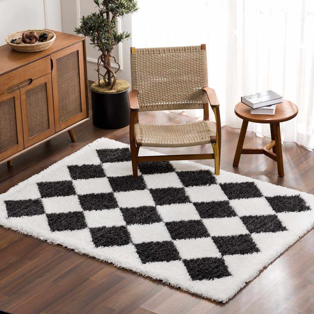 Zahur Black & White Diamond Area Rug - Clearance