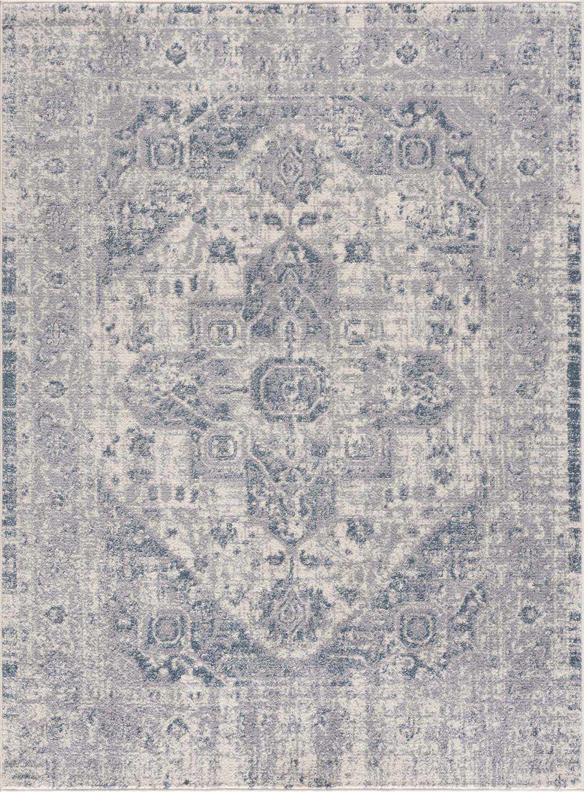 Peeta Gray Blue Medallion Area Rug - Clearance