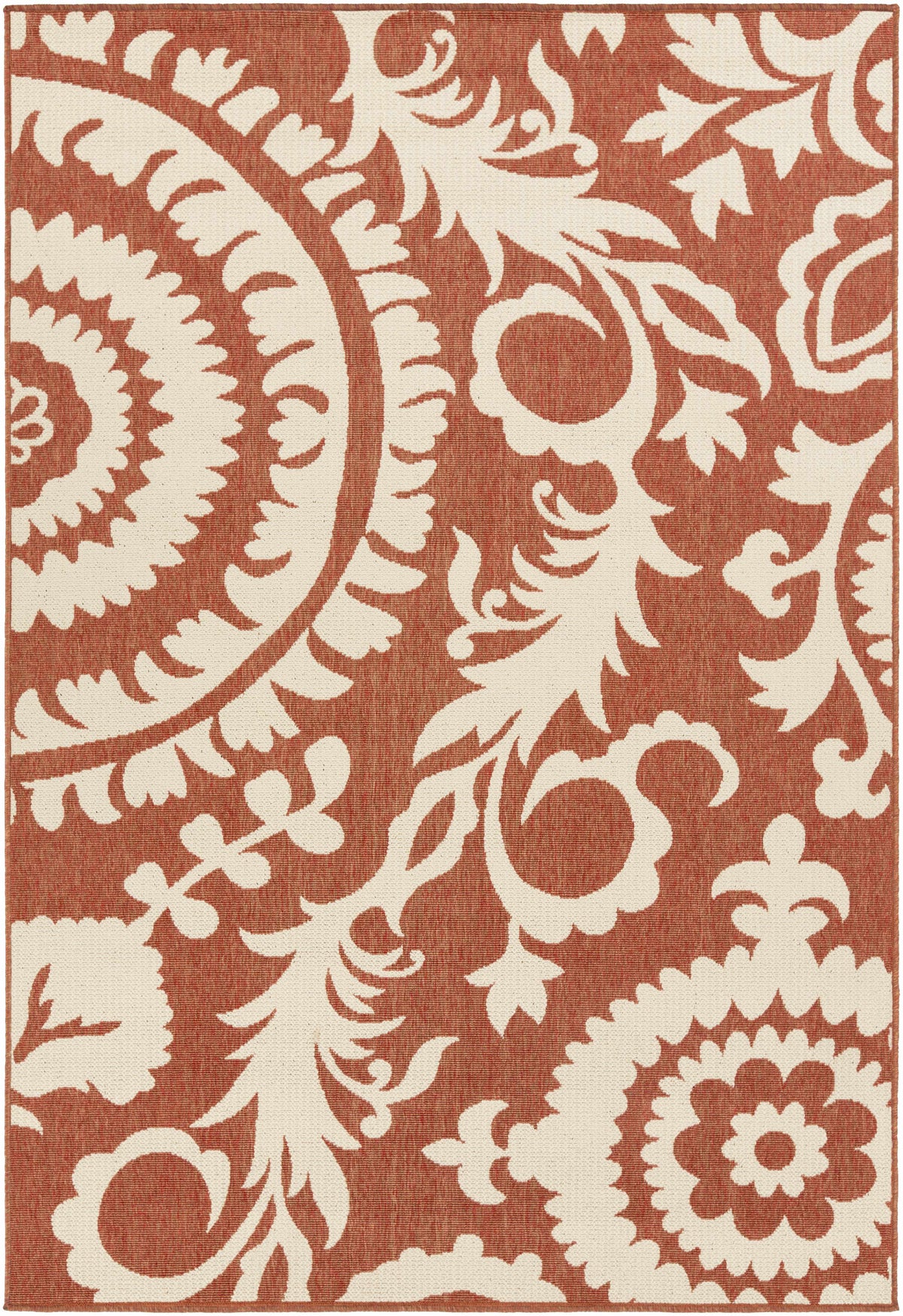 Alburnett Burnt Orange Floral Outdoor Rug - Clearance