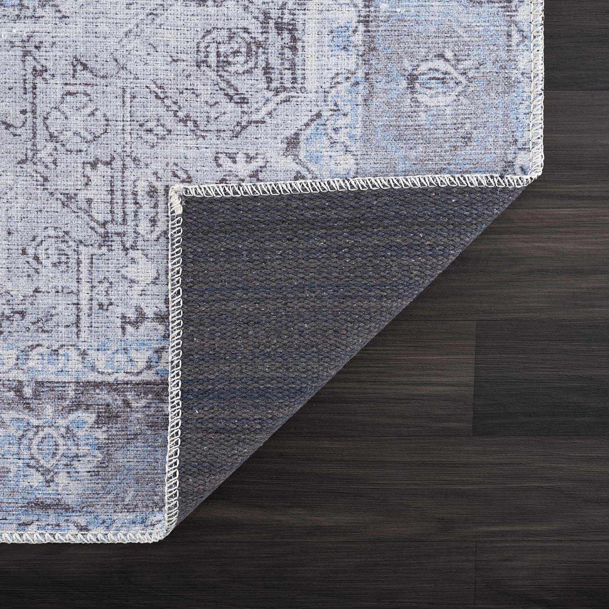 Ice Blue Flat Pile Washable Rug