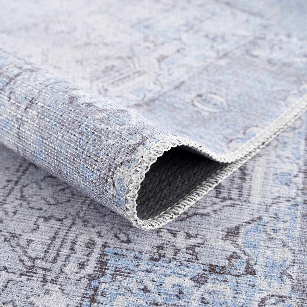 Ice Blue Flat Pile Washable Rug
