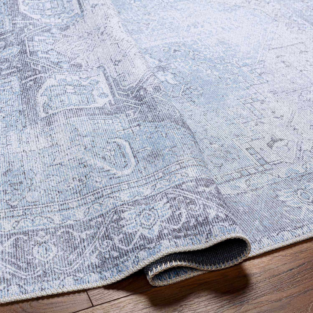 Ice Blue Flat Pile Washable Rug