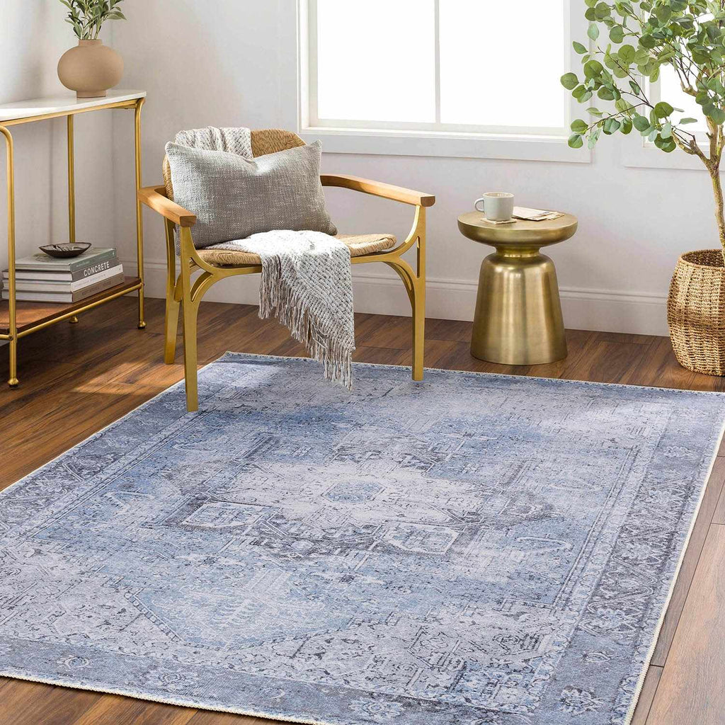 Ice Blue Flat Pile Washable Rug