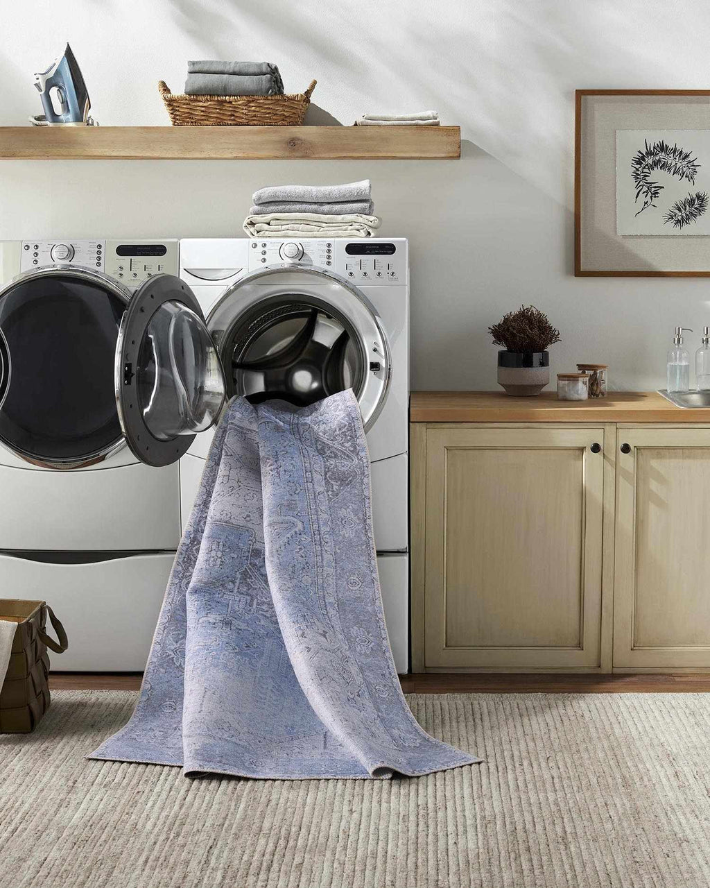 Ice Blue Flat Pile Washable Rug