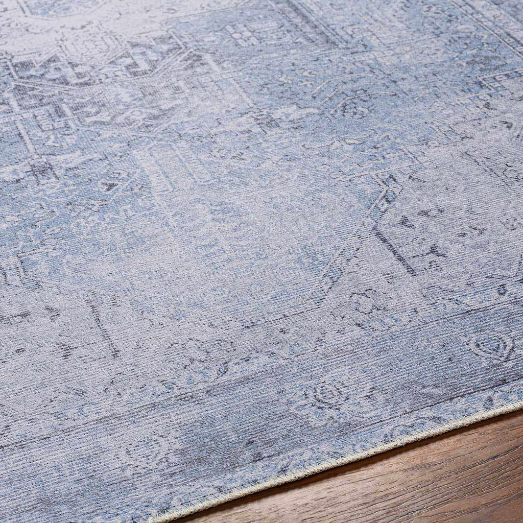 Ice Blue Flat Pile Washable Rug