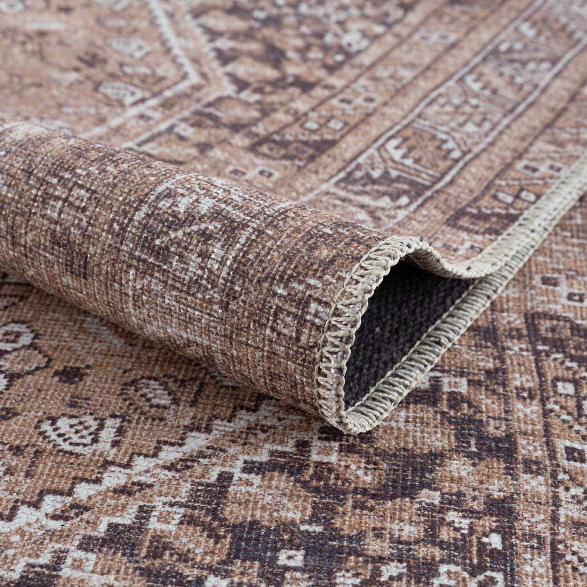 Barny Brown Flat Pile Washable Rug - Clearance