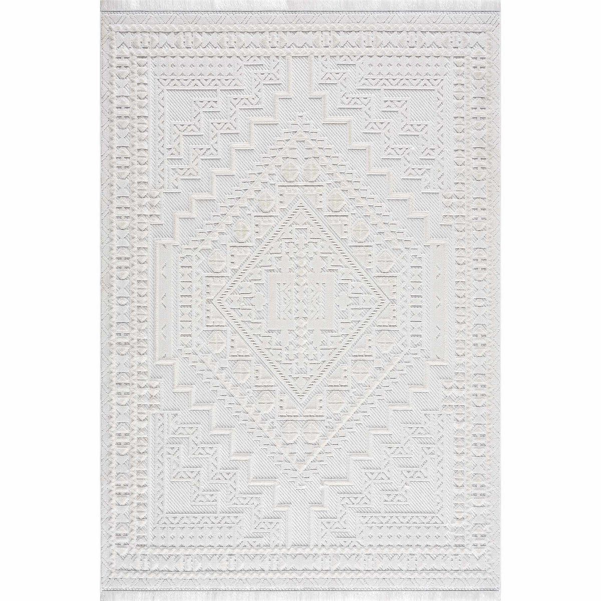 Ivory Alya 3D Medallion Fringe @Area Rug - Clearance