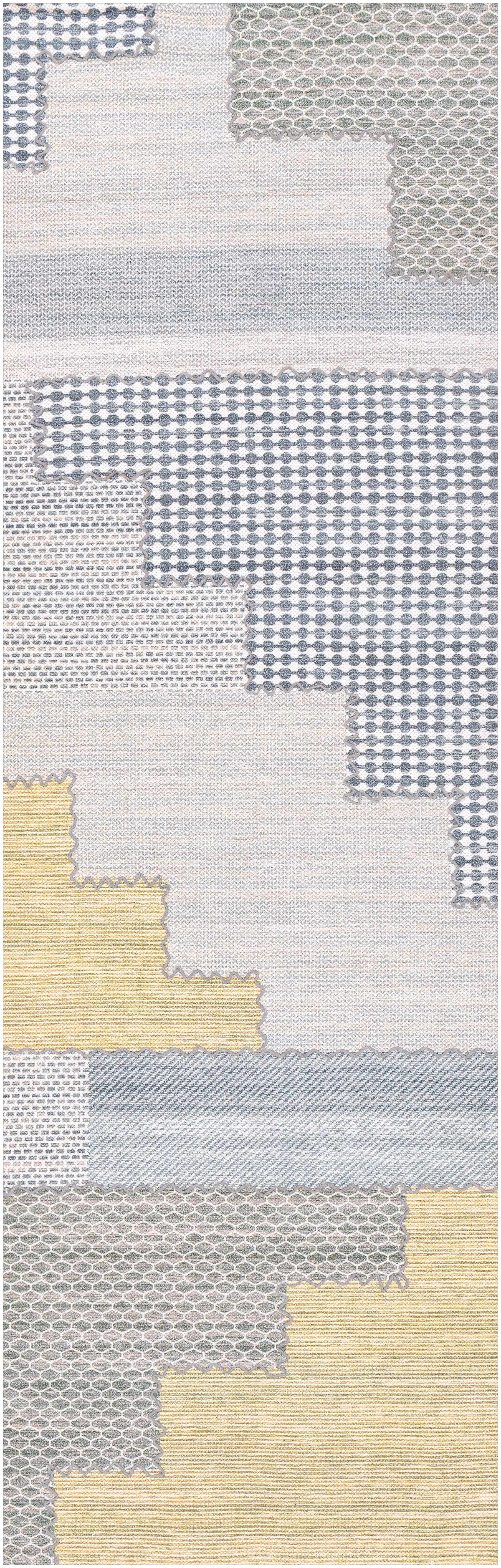 Bishopton Blue/Yellow Patchwork Viscose Rug - Clearance