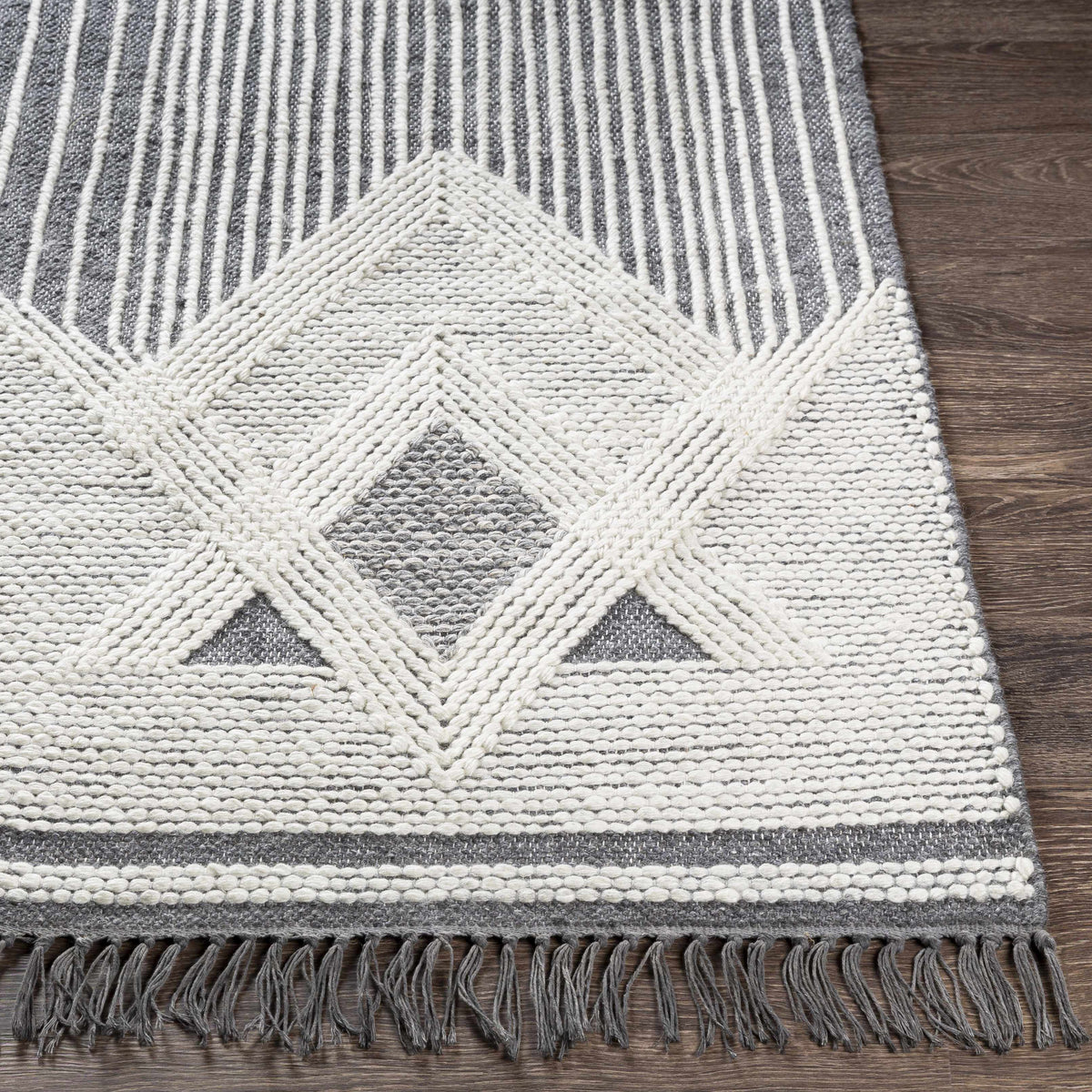 Aldbourne Gray Tassel Flatweave Wool Rug - Clearance