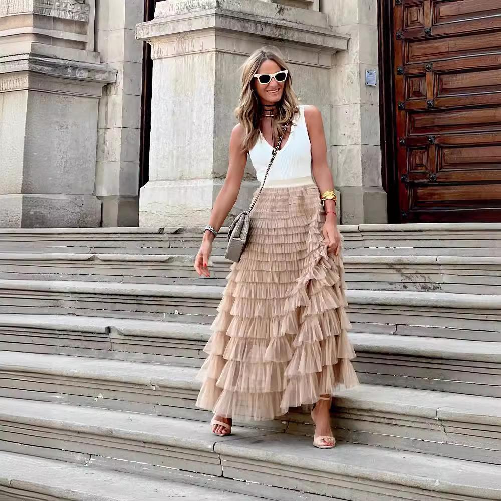 Mesh Fabric Cake Layer Half Skirt