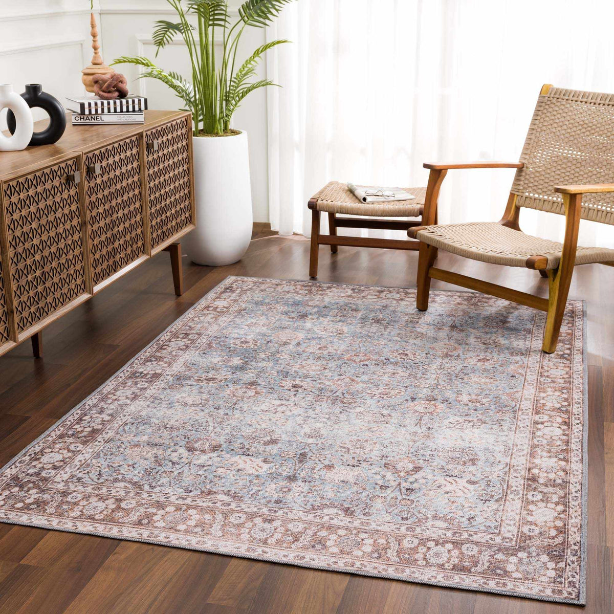 Dauis Blue Persian Style Washable Rug - Clearance