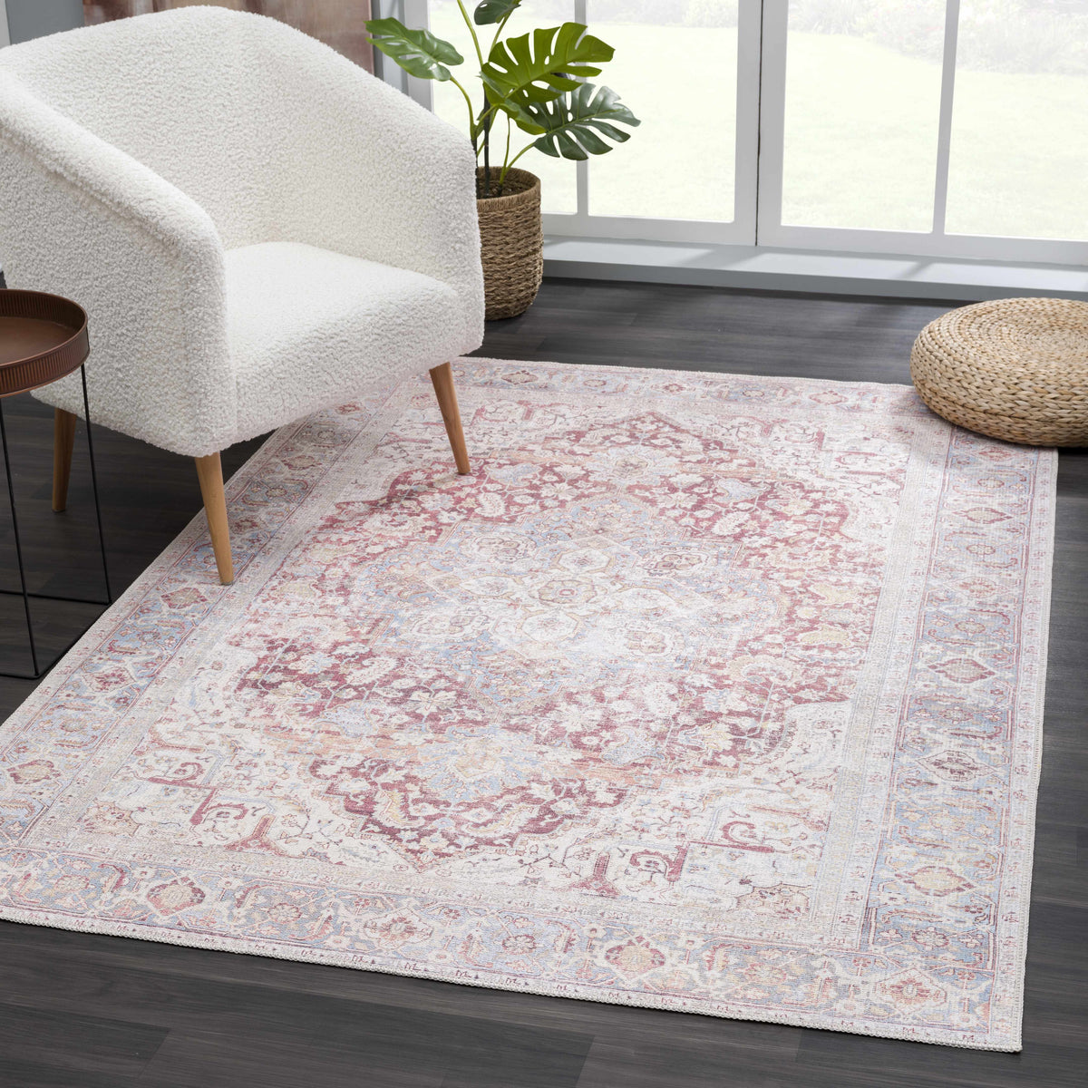 Cream Rust Leeston Washable Rug - Clearance