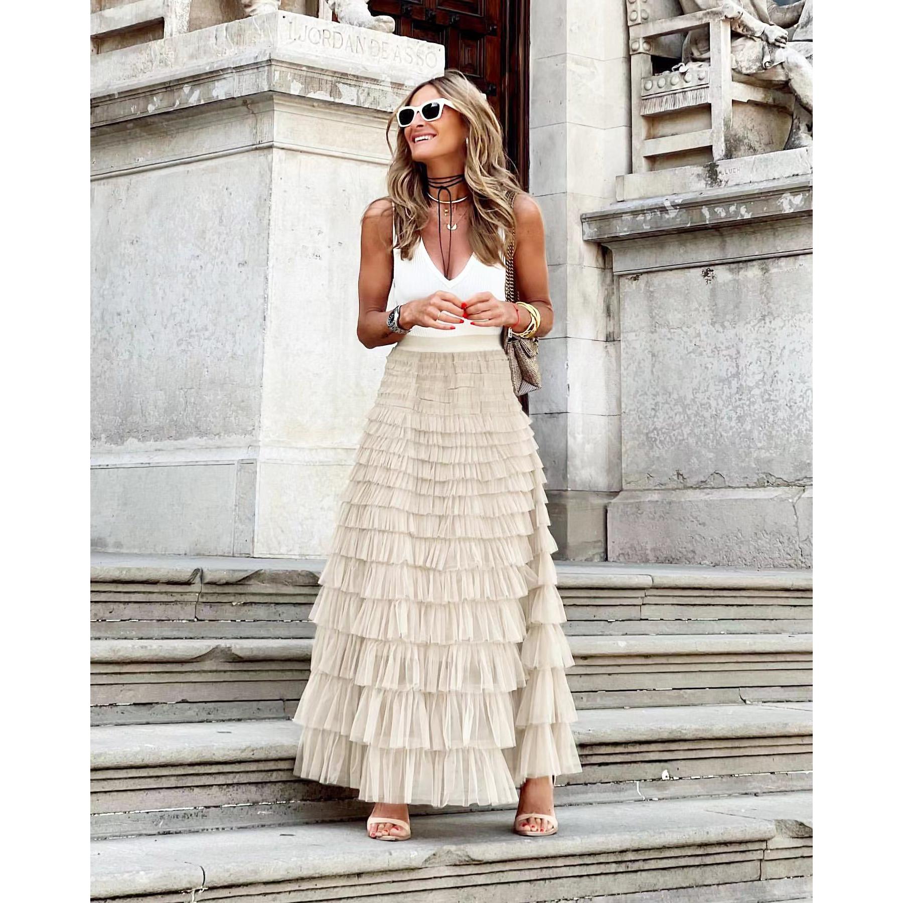Mesh Fabric Cake Layer Half Skirt