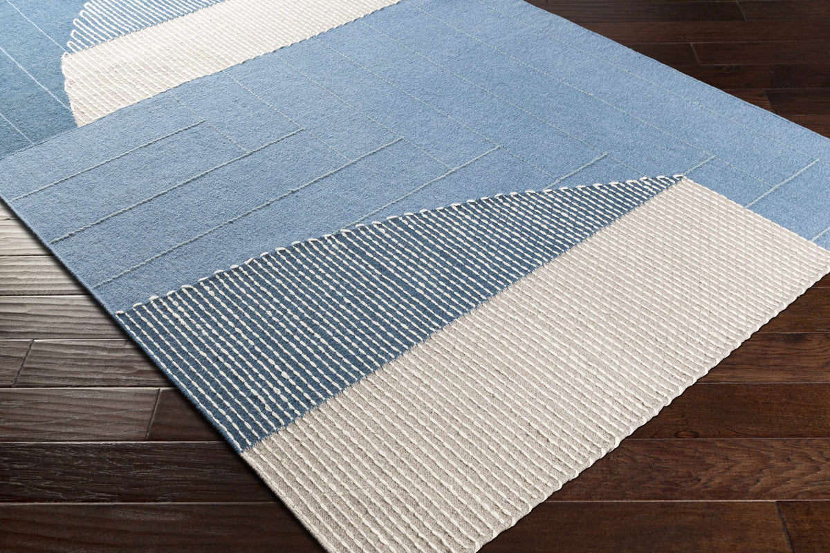 Blue Hanwood Wool Blend Braided Area Rug - Clearance