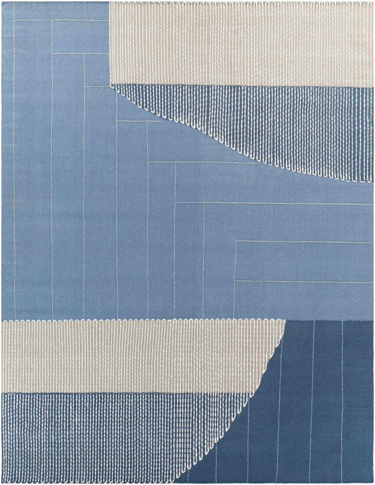 Blue Hanwood Wool Blend Braided Area Rug - Clearance