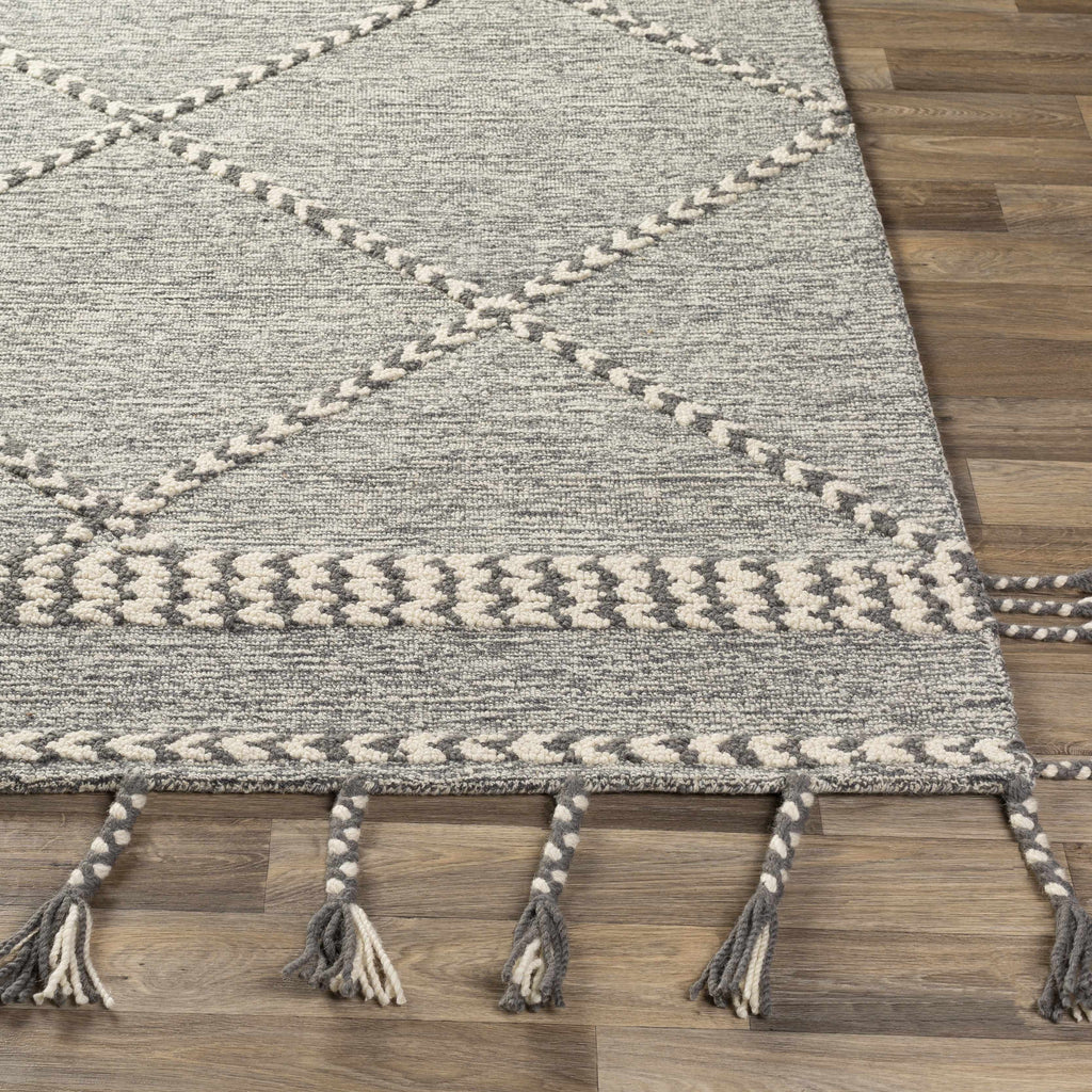 Hertfordshire Gray Trellis Tassel Wool Rug - Clearance