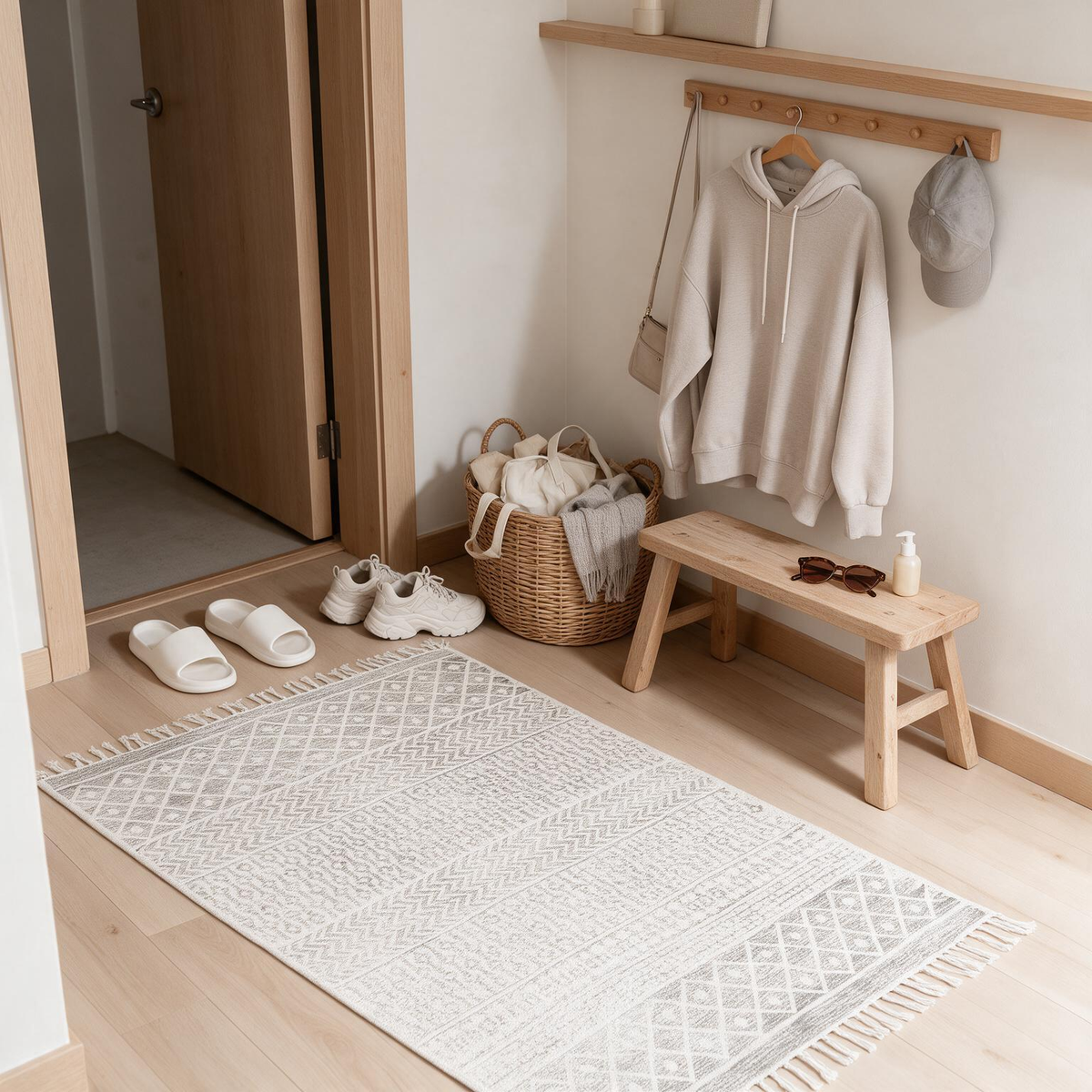 Valyermo Beige Hand Woven Cotton Rug - Clearance