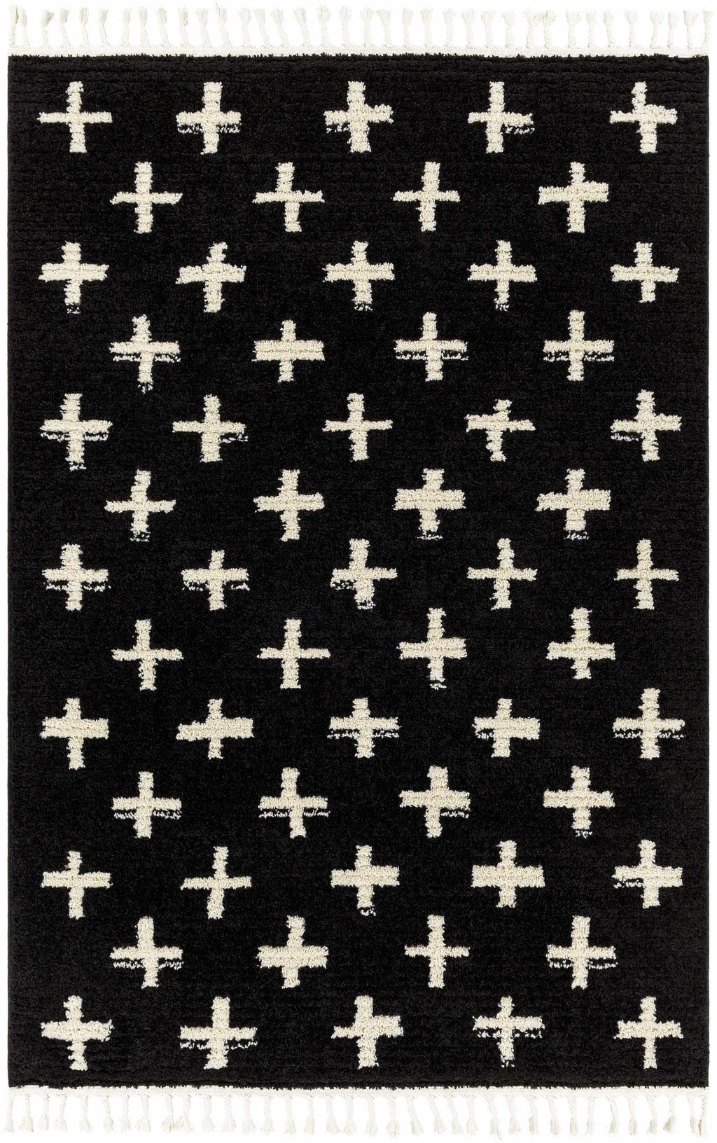 Anda White Cross on Black Plush Rug - Clearance