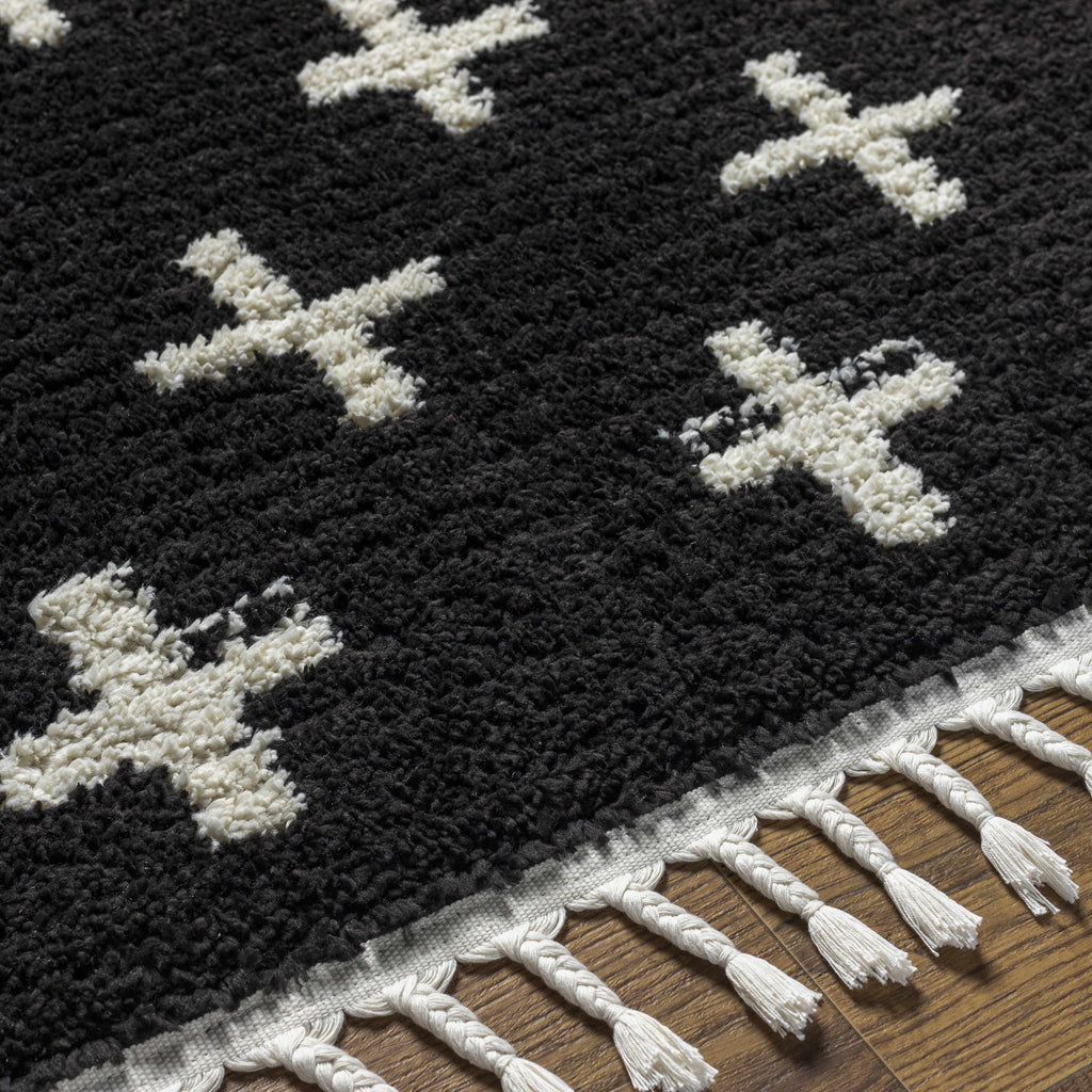 Anda White Cross on Black Plush Rug - Clearance