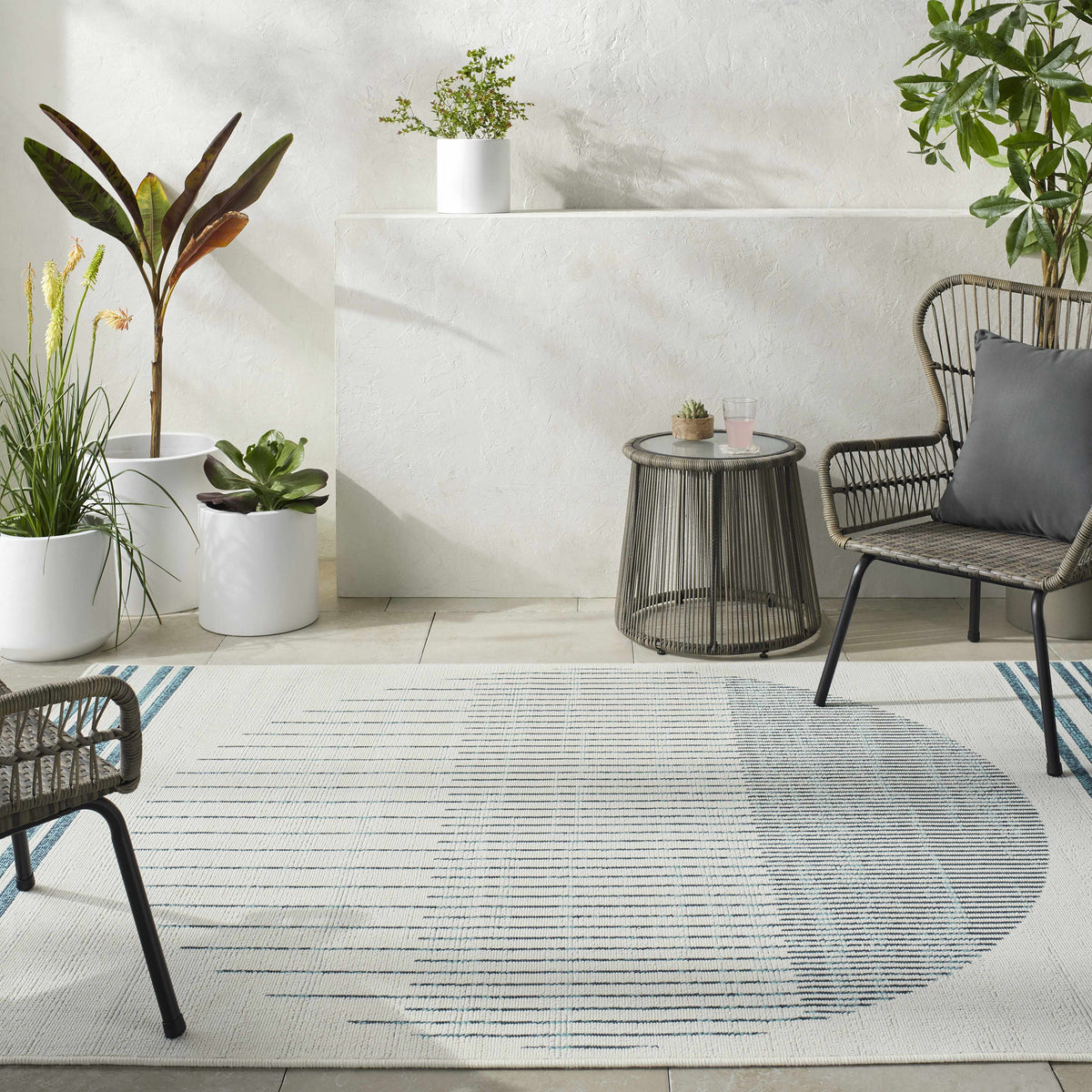 Nabil Slate Blue Outdoor Area Rug - Clearance