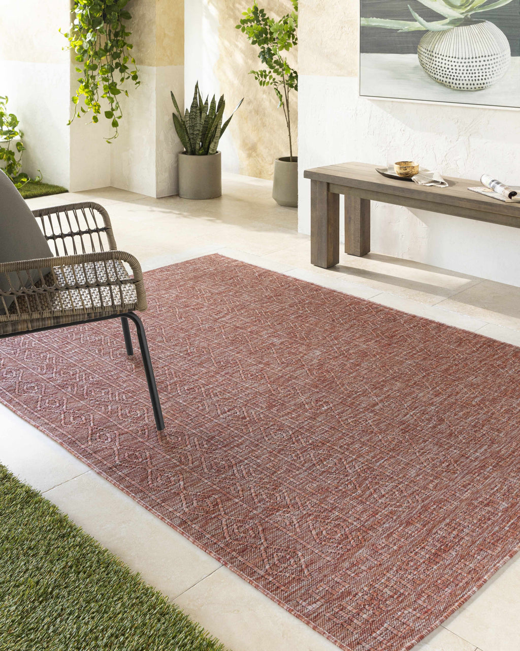 Nuela Burgundy Outdoor Area Rug - Clearance