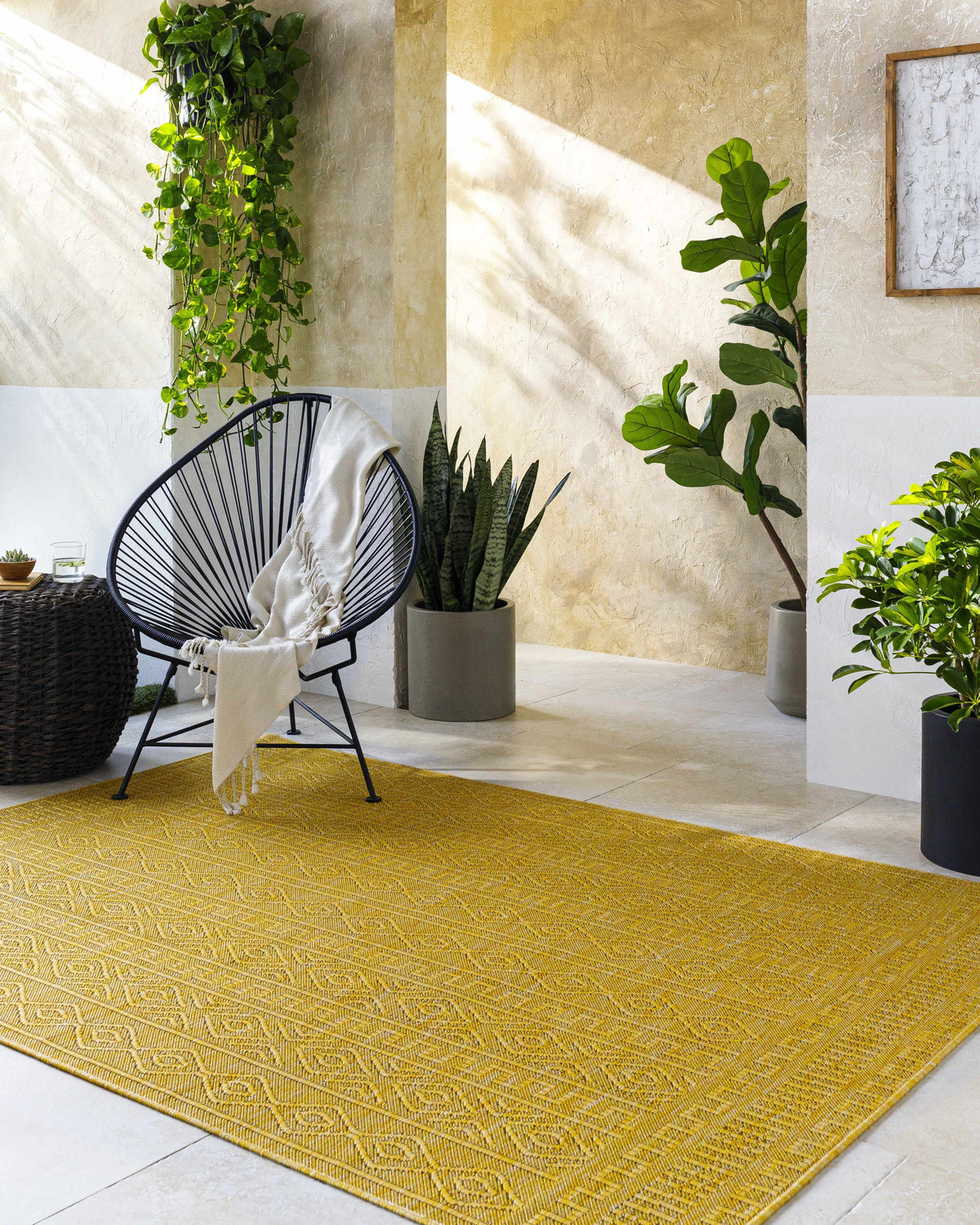 Nuela Mustard Outdoor Area Rug - Clearance