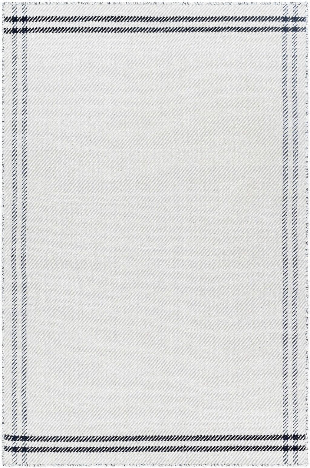 Nimue Cream & Blue Bordered Area Rug - Clearance