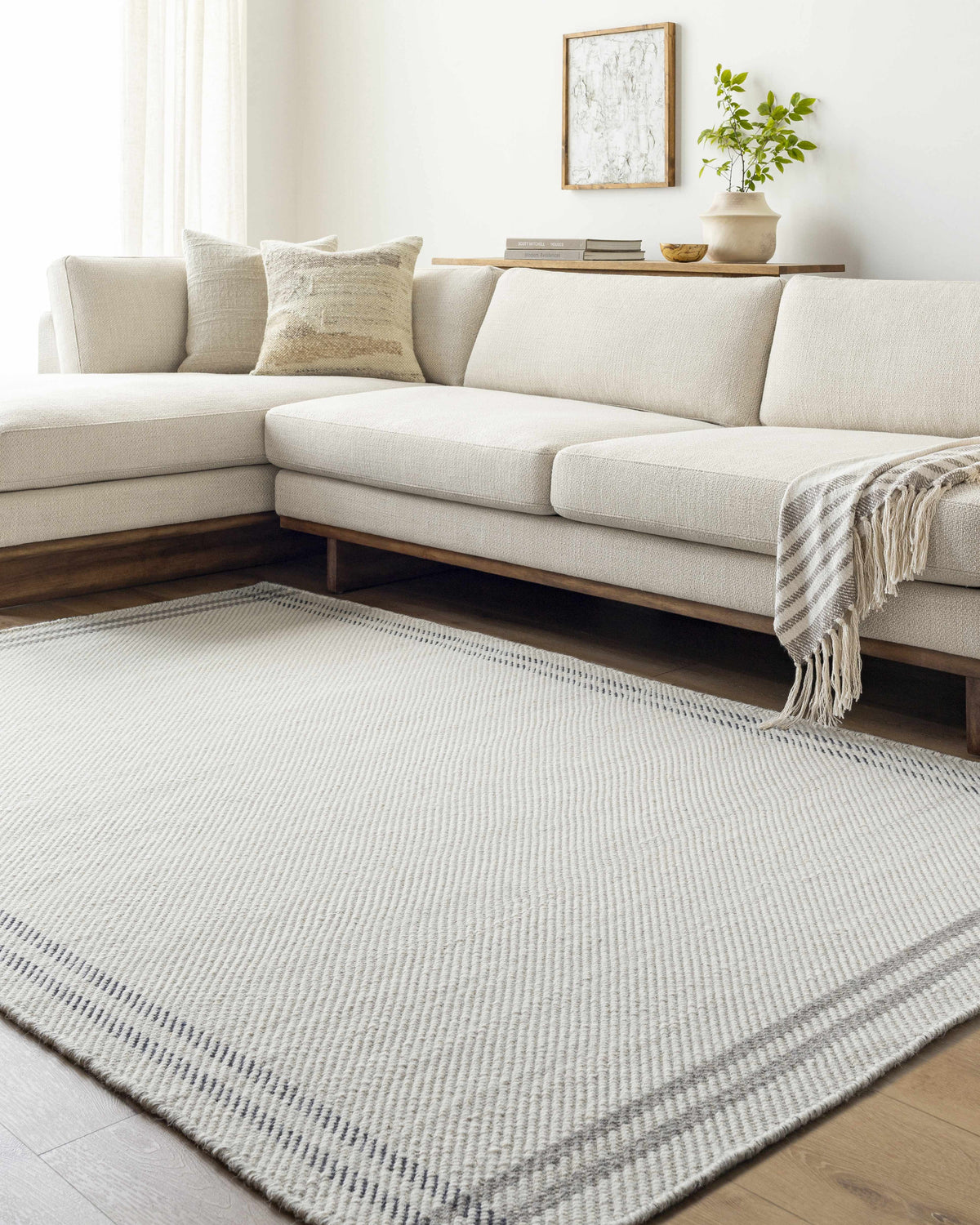 Nimue Cream & Charcoal Bordered Area Rug - Clearance