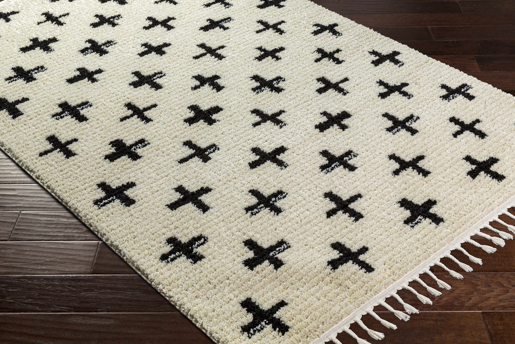 Anda Black on White Moroccan Plush Rug - Clearance