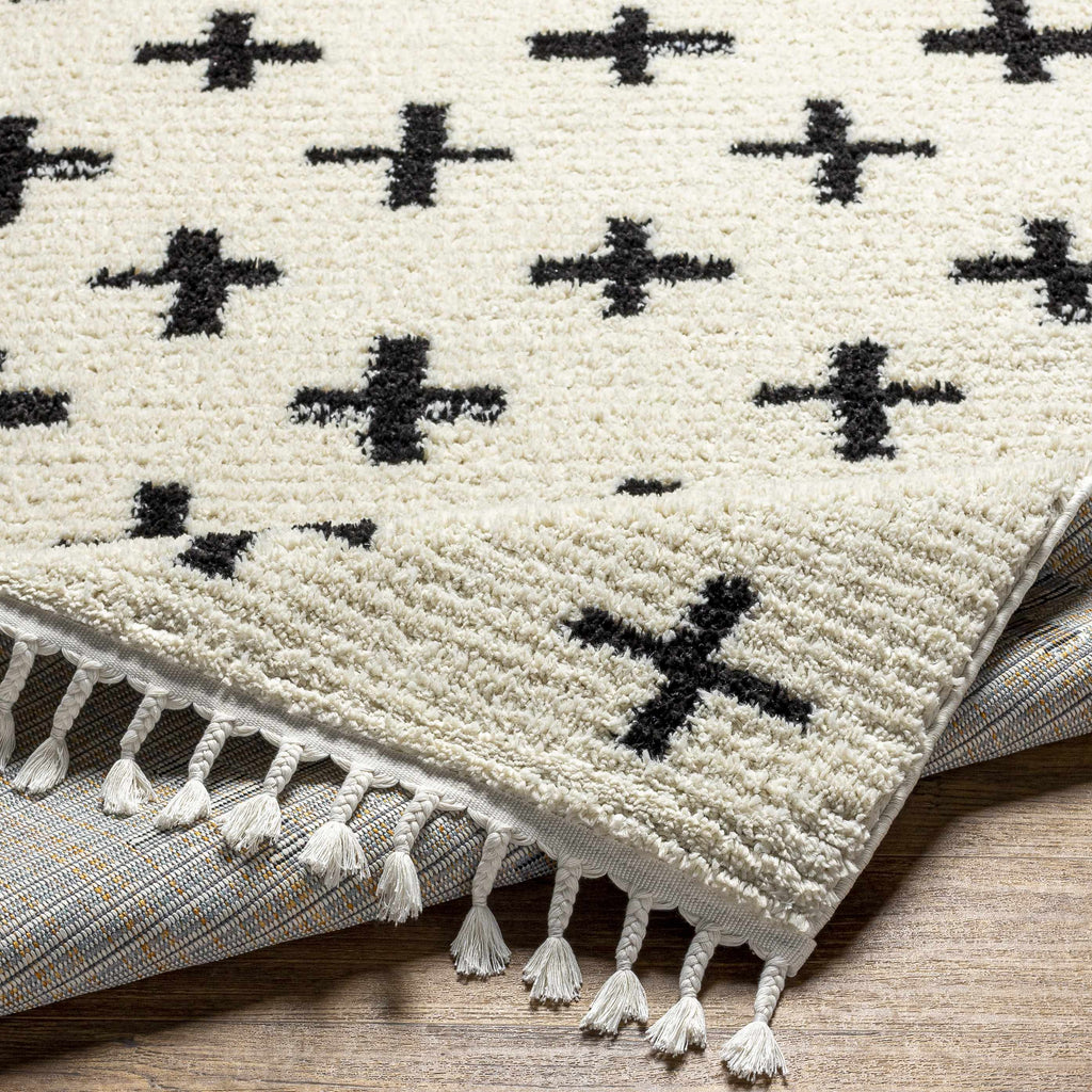 Anda Black on White Moroccan Plush Rug - Clearance