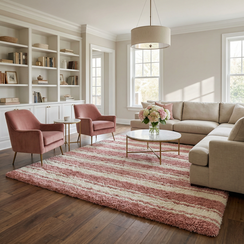 Melia Pink Striped Plush Area Rug - Clearance