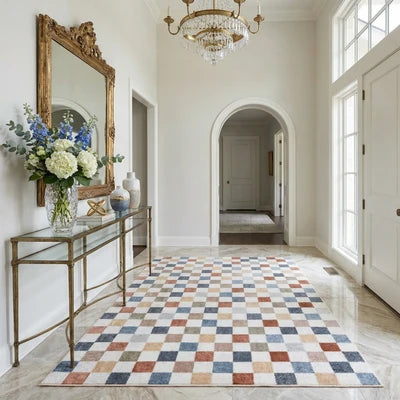 Alie Colorful Checkered Washable Runner Rug