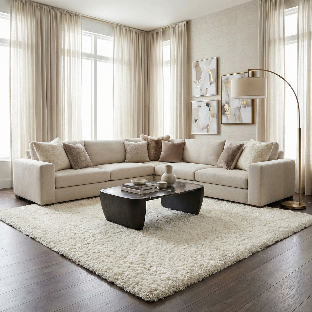 Faina Solid Cream Shag Washable Area Rug