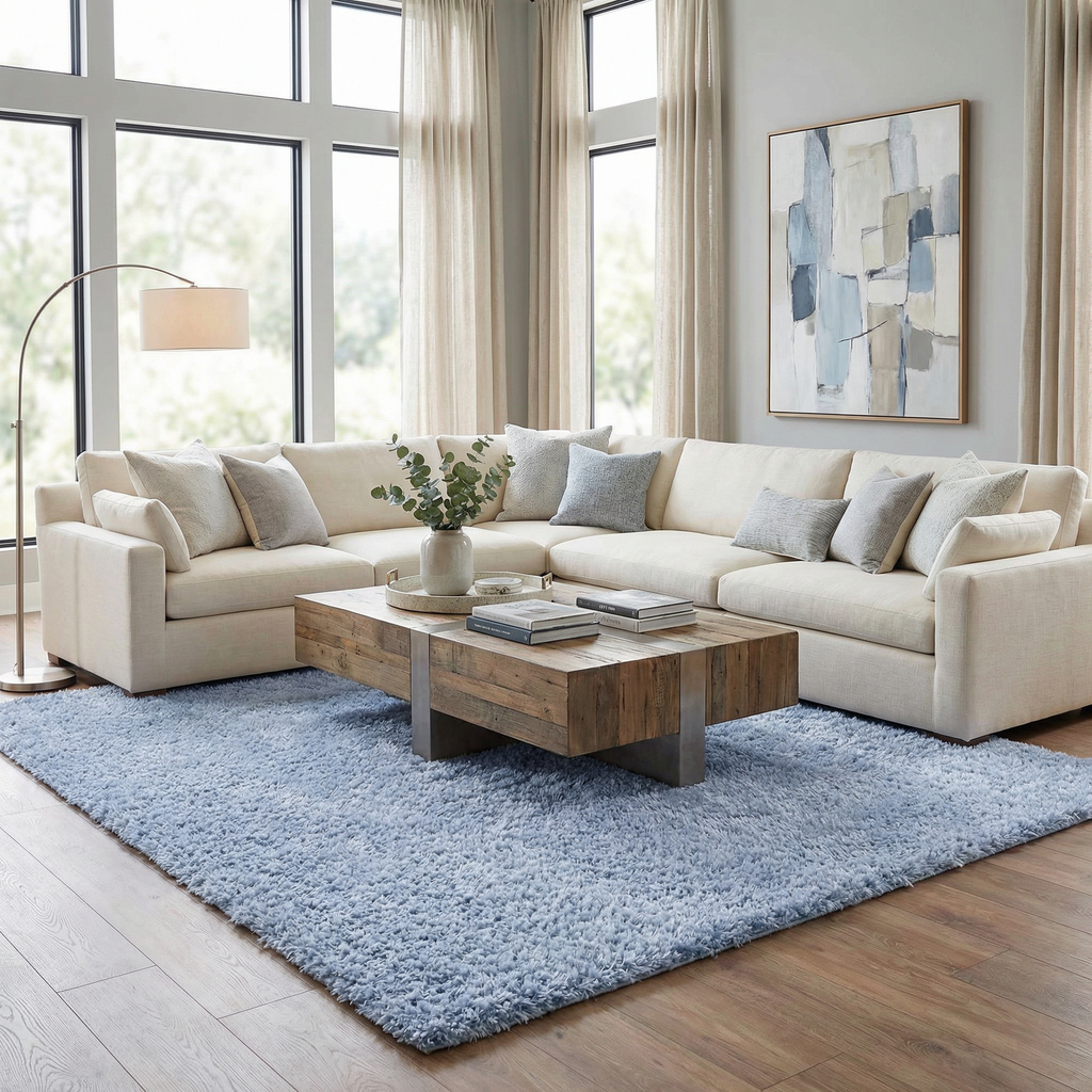 Faina Solid Aqua Shag Washable Area Rug