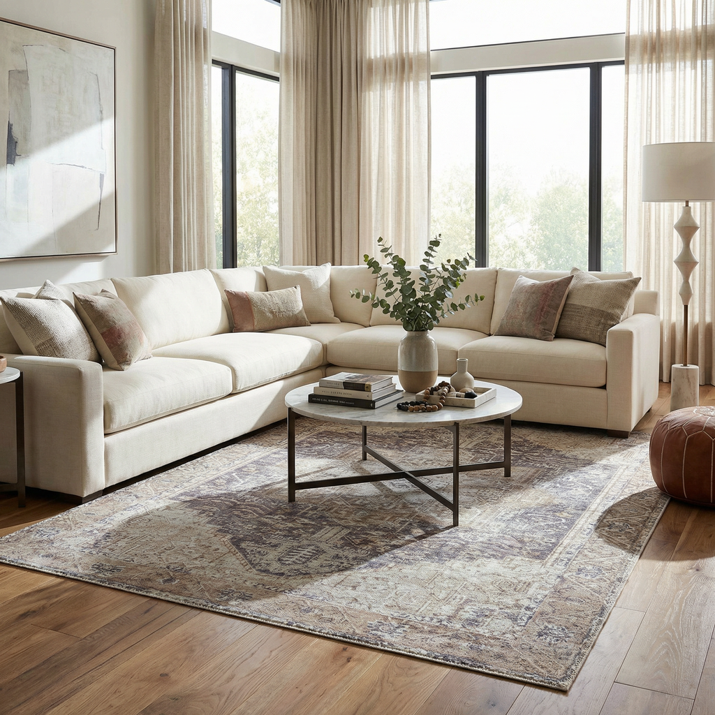 Beige Rosman Washable Area Rug